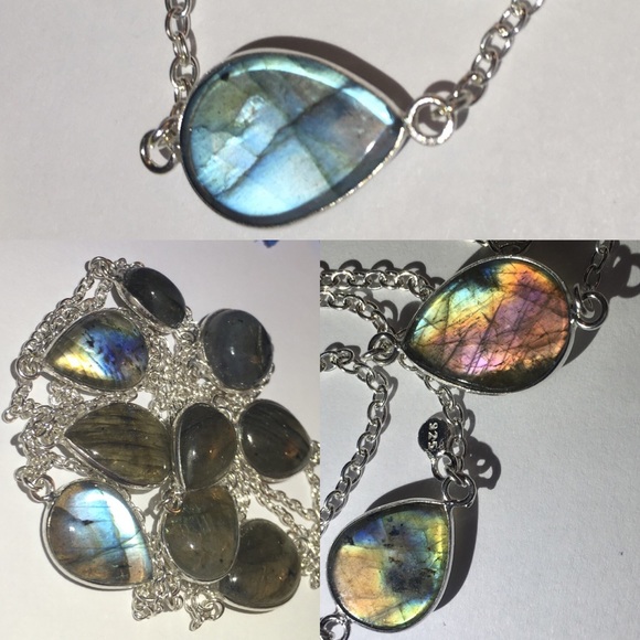 Fiery Flash Natural Labradorite Gemstone Handmade Station Necklace - Picture 7 of 7